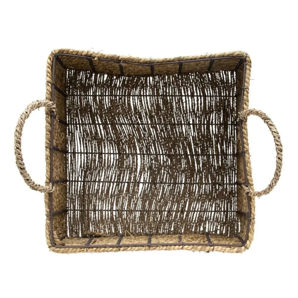 Natural Woven Natural Seagrass & Metal Basket